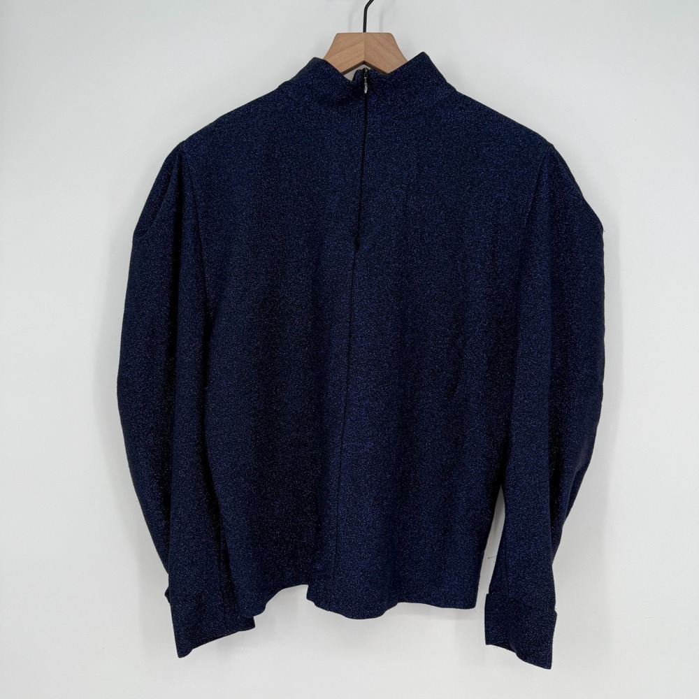 PatBo Sweater Womens Medium Blue Glitter Stretch Mock Neck Puff Sleeve Back Zip - Picture 5 of 6